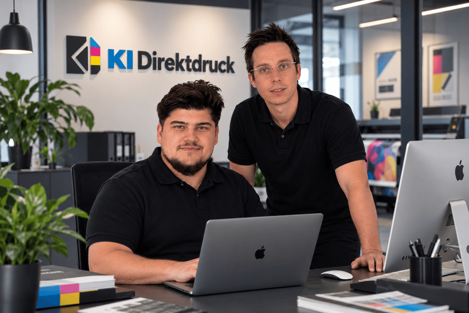 Zwei Ansprechpartner von KI-Direktdruck im Büro